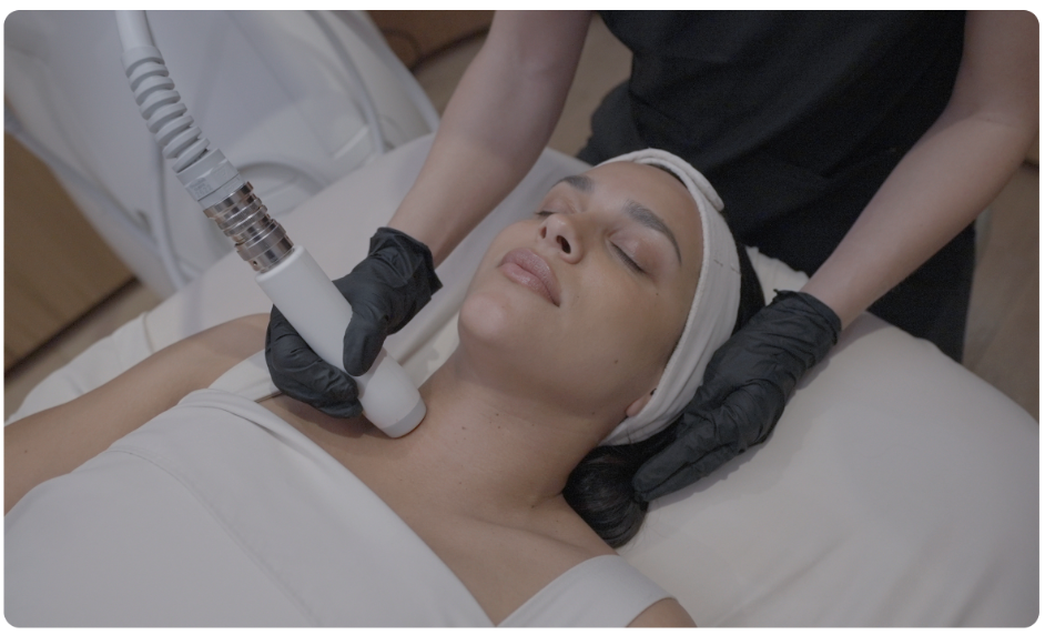 Bipolar radiofrequency facial treatment in progress.
